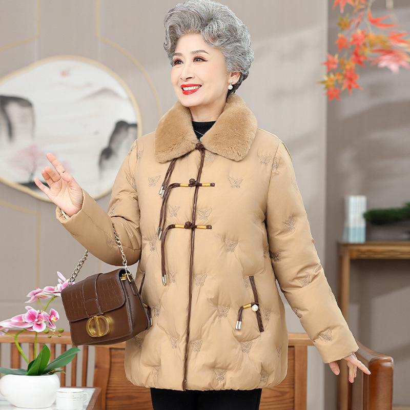 Mittellange Damen-Daunenjacke mit Pelzkragen - Kurzer Oma-Stil Winter 2025 Kälteschutz Warme Kleidung