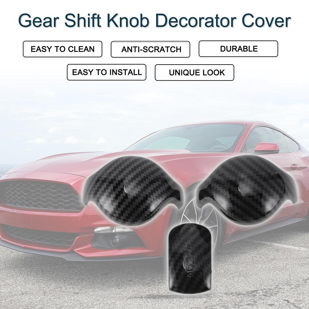 TUCKBOLD Gear Shift Knob Decorator Cover for Ford Mustang Console Interior Trim Sticker Styling Decoration Carbon Fiber Black with Adhesive Backing