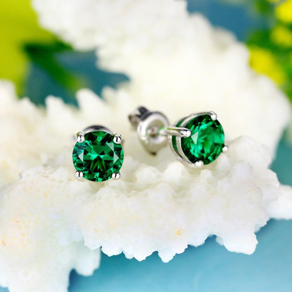 

Vintage Green Crystal Earrings Simulated Emerald Gemstone Stud Earrings for Women