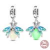 Dragonfly Charm 925 Silver Original Bee Safety Chain Sparkle Zircon Clip Charms Fit Bracelet DIY Jewelry For Women Wedding Gift