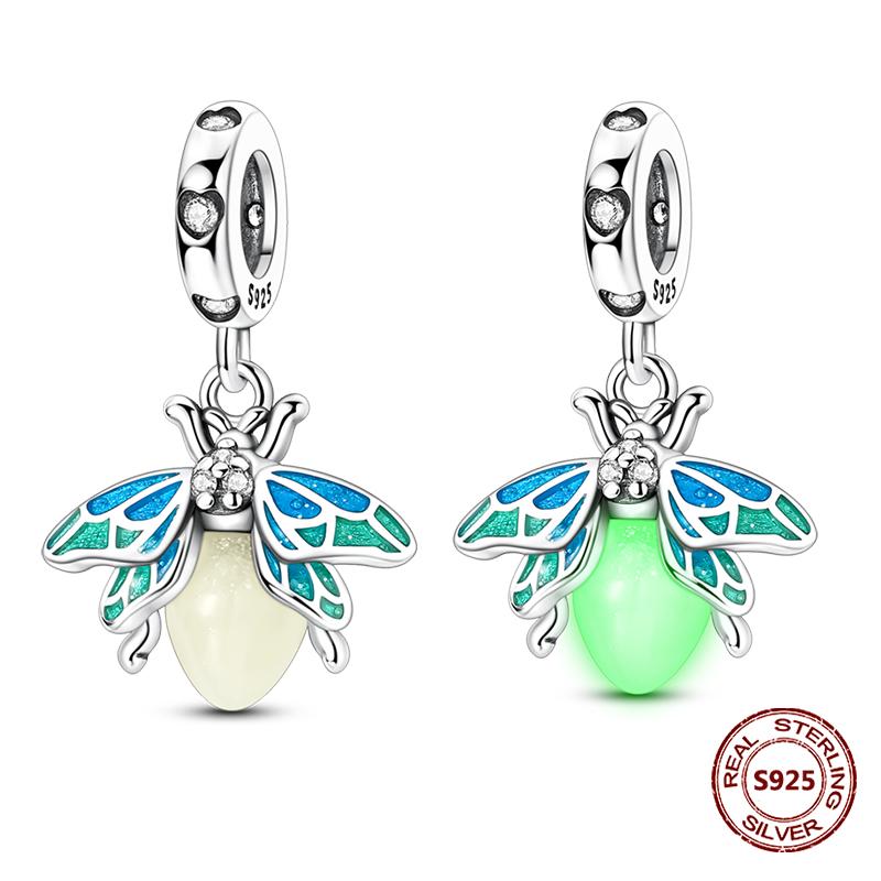 Dragonfly Charm 925 Silver Original Bee Safety Chain Sparkle Zircon Clip Charms Fit Bracelet DIY Jewelry For Women Wedding Gift