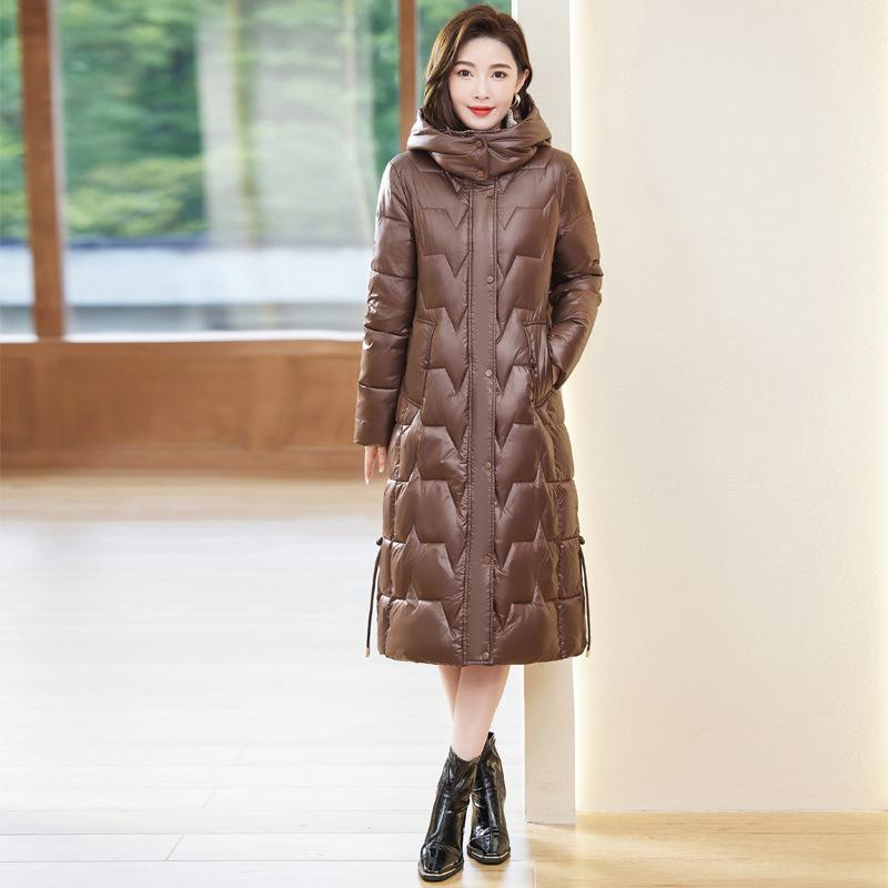 Down cotton jacket women's long over the knee 2025 winter new Korean slim padded jacket plus size thickened cotton coat jacket