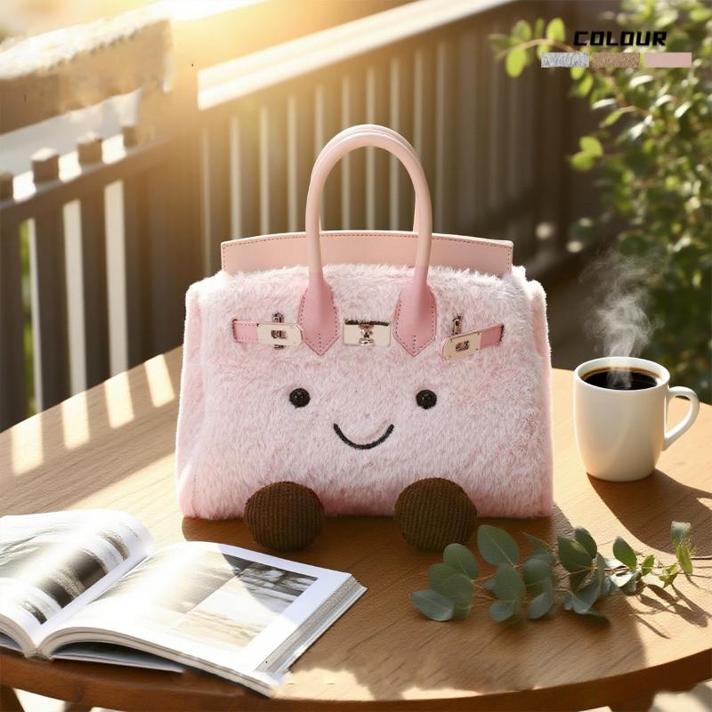 Sac cabas en peluche mignon pour femme, sac bandoulière tendance à motif dessin animé, grande capacité, bandoulière amovible, idéal pour l'automne et l'hiver.