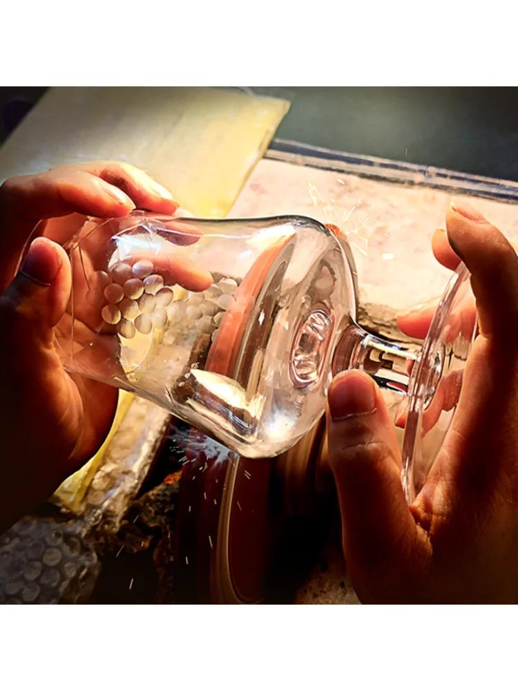 Hand-Painted Orange Wine Goblets Pair | Vintage Glass Red Wine Glasses with Grape Design