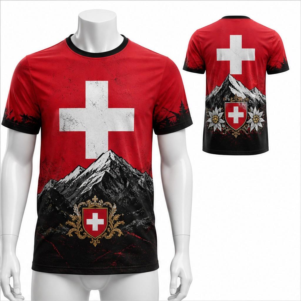 Schweiz Wappen Aufdruck Kurzarm T-Shirt Lässig Rundhals Grafik T-Shirt