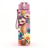 1PC Cross With Rose Wildflower Bouquet 750ml Color Plastic Sports Water Bottle Leakproof Flip Straw Lid Suitable for Sports Office Home Use