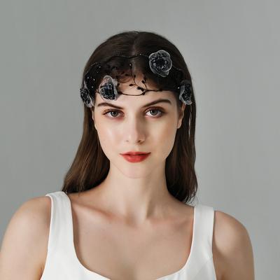 New Chinese Style Bridal Wedding Hair Accessories, Retro Hong Kong Style Lace Flower Pressed Hair Headband, Everyday Versatile Crystal Headband