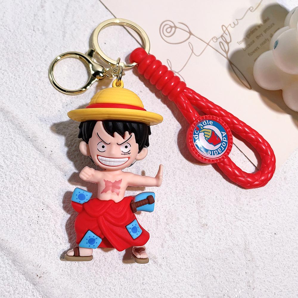One Piece Anime 3D Silikon Schlüsselanhänger Set Geflochtenes Armband Luffy Zoro Ace Law Chopper Sabo Taschenanhänger Anhänger Geschenk Für Fans