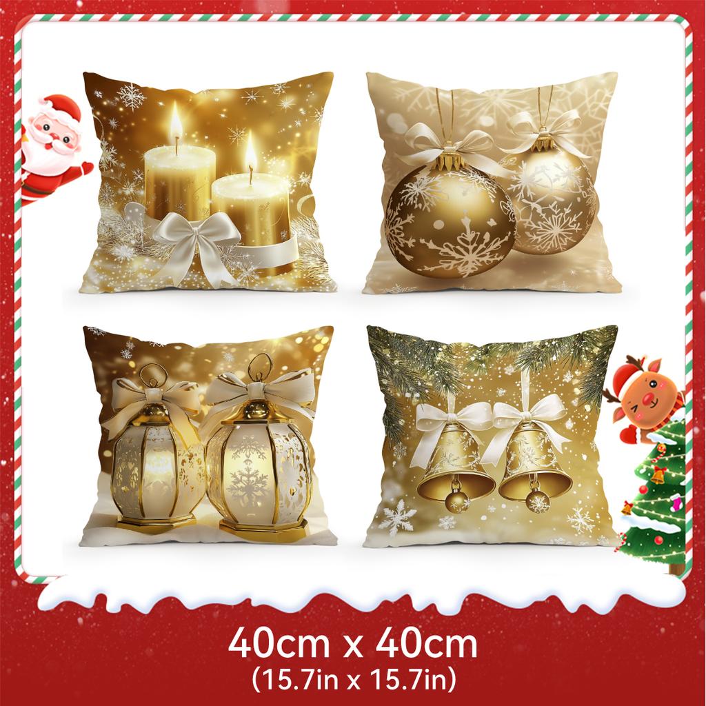 Golden Christmas Decor Pillowcase Printed Polyester 40/45/50Cm Throw Pillowcover Decorative Sofa Cushion Pillowslip Home Decor