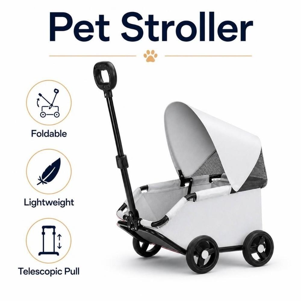 Dog Stroller Foldable Pet Stroller 4-Wheel with Sunshade Dog Carrier Cart Lightweight Portable Cat Cart Travel
