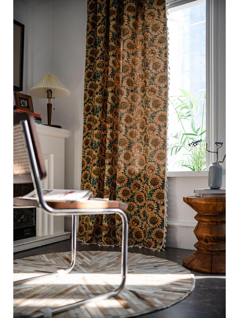Imanki Sunflower Jacquard Tassel Curtains - Semi-Blackout Kitchen Bay Window Curtains