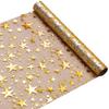 Star Themed Table Runner Polyester Gold Foil Detailing Suitable for Banquets Wedding Anniversary Decoration 5M Length
