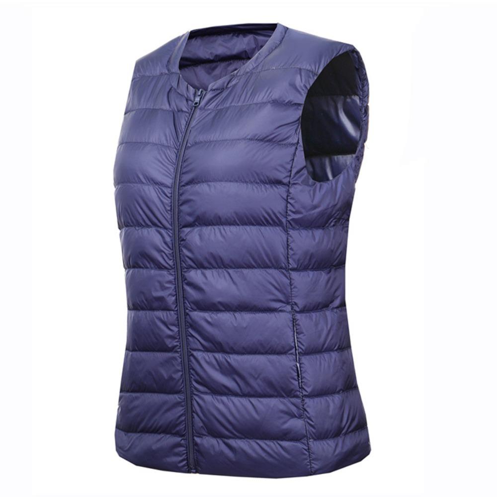 Women's Round Neck Sleeveless Lightweight Down Vest Plus Size Zip Up Puffer Gilet Warm Inner Wear Waistcoat For Autumn Winter