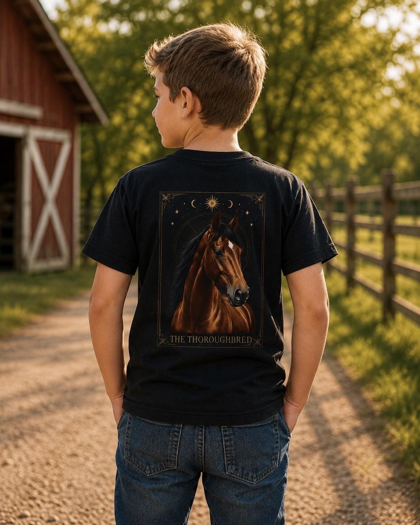 The Thoroughbred Horse Kids Tee | Brown Horse Portrait, Celestial Frame 140
