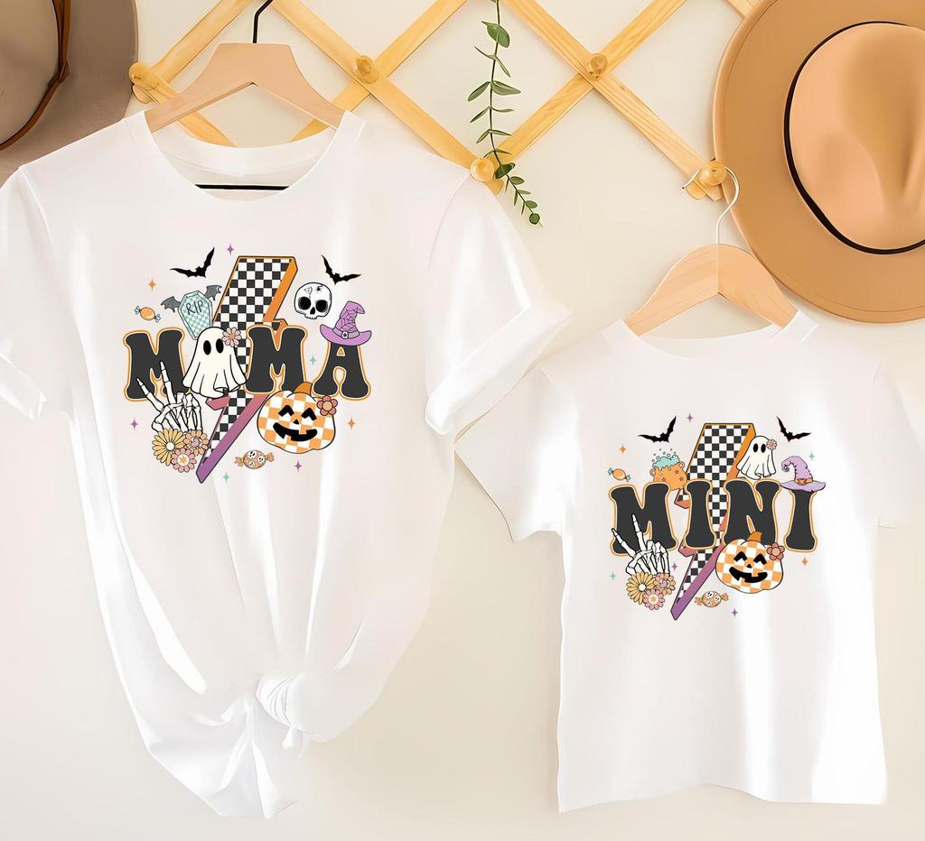 Mama Mini Halloween Shirt, Mom And Daughter Halloween Matching, Cute Ghost Shirt, Baby Toddler Halloween Tee