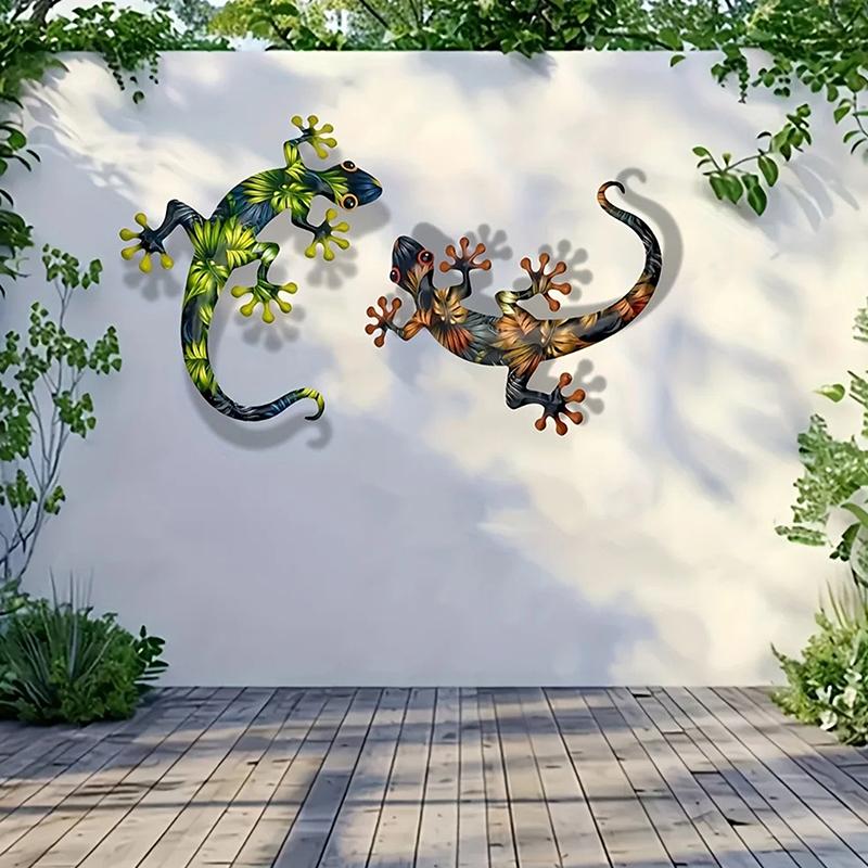 2-Piece Iron Gecko Wall Decorations, Suitable For Home Garden Courtyard Decoration, Door Frame Decoration Home Beautification En
