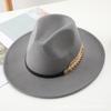 Autumn and winter new woolen top hat men's jazz hat retro black woolen jazz hat flat-brimmed big eaves hat