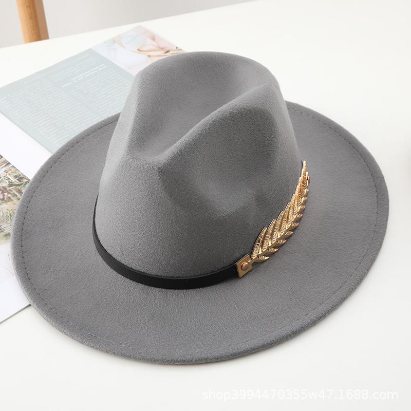 Autumn and winter new woolen top hat men's jazz hat retro black woolen jazz hat flat-brimmed big eaves hat