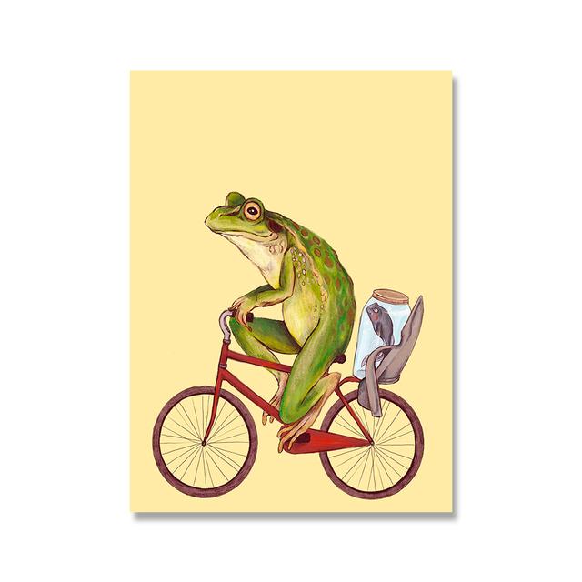 

Забавный винтажный постер с лягушкой, поездка на велосипеде, художественный принт, гриб, клубника, цветок одуванчика, настенная живопись на холсте, домашний декор без рамки 30*40cm