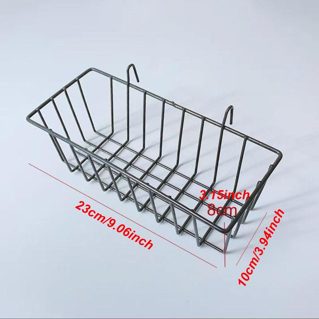 Wall Hanging Storage Basket Rectangular Iron Organizer with Hooks for Pantry Laundry Room Shelf Storage