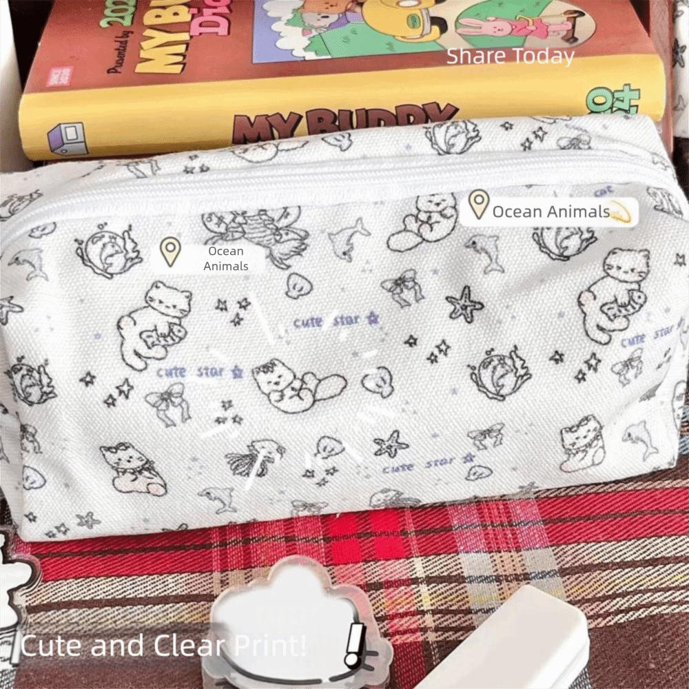 Ocean Cat Pen Bag Large Capacity Stationery Organizer Cute Stationery Bag Gift