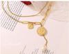 Retro Double-Layer Portrait Pendant Necklace, 18K Gold-Plated Titanium Steel, European & American Design, Clavicle Chain
