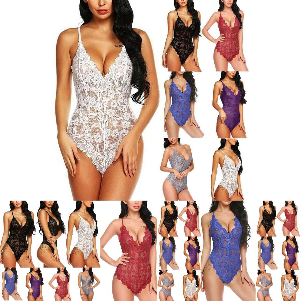 Women Lace Stretch Bodysuit Lingerie Sleeveless V Neck Top Jumpsuit S3xl Vest