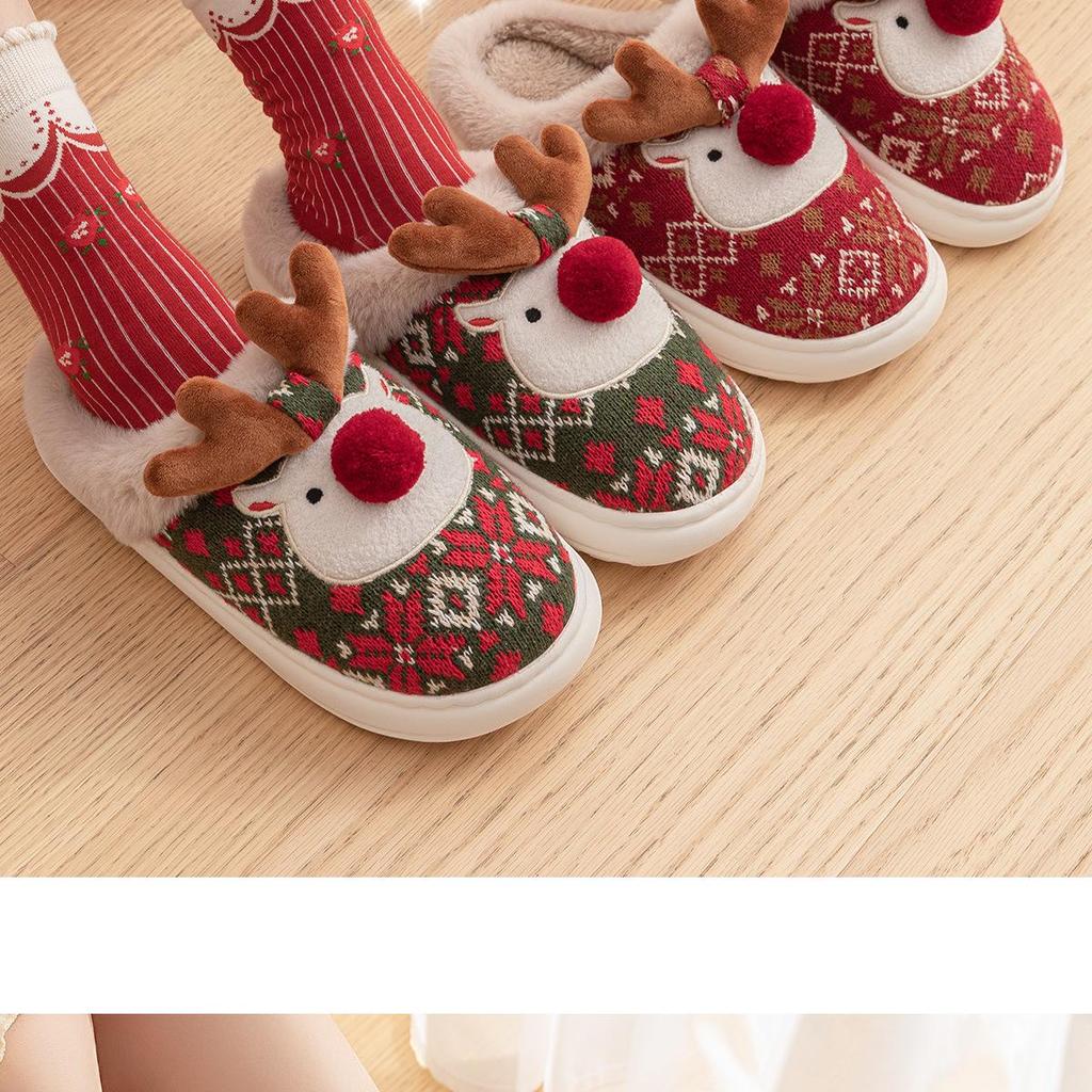Custom Reindeer Winter Cotton Slippers - Women's & Men's Christmas Gift