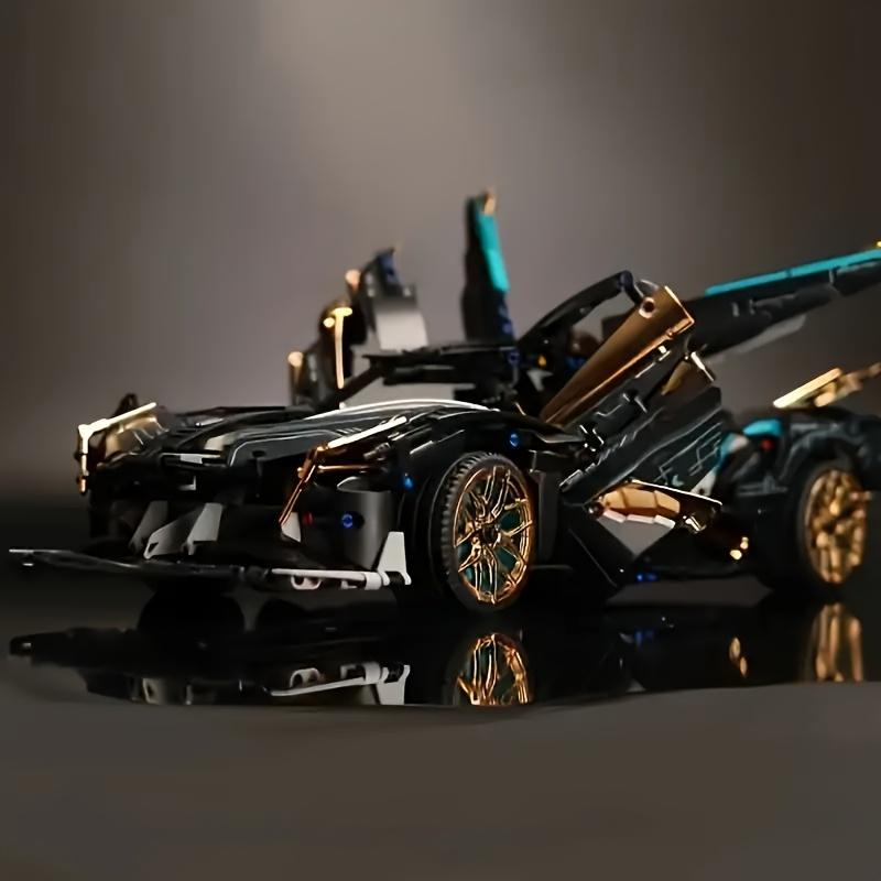 Limited Edition Super Sports Car Model Kit - Stylish Black and Golden, Mechanical Assembly, High-Quality ABS Plastic, Stackable Vehicle Set