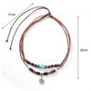 Charming Rope Decorative Vintage Wax Wooden Beads Turquoise Clavicle Chain Adults Necklace