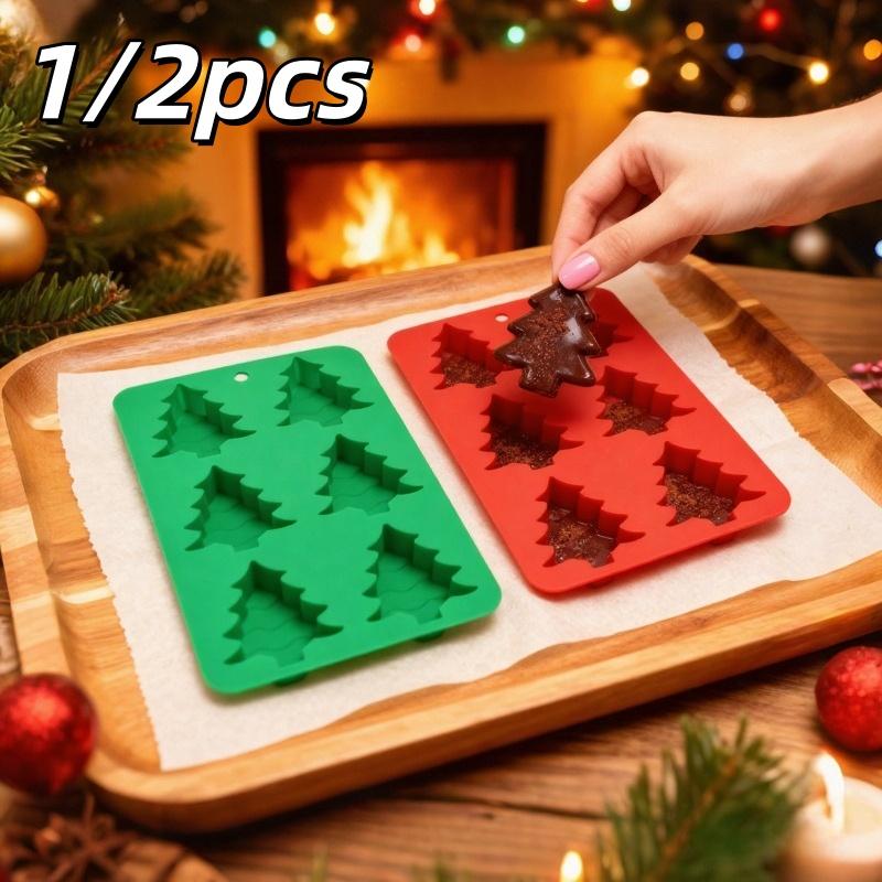 1/2pcs Christmas Silicone Baking Molds Christmas Trees Diy Homemade Baking Tools Chocolate Mousse Cake Decoration Accessories