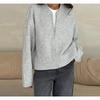 Women's Crew Neck Long Sleeve Cardigan Regular Fit Casual Zip Knit Sweater Solid Color Outerwear
