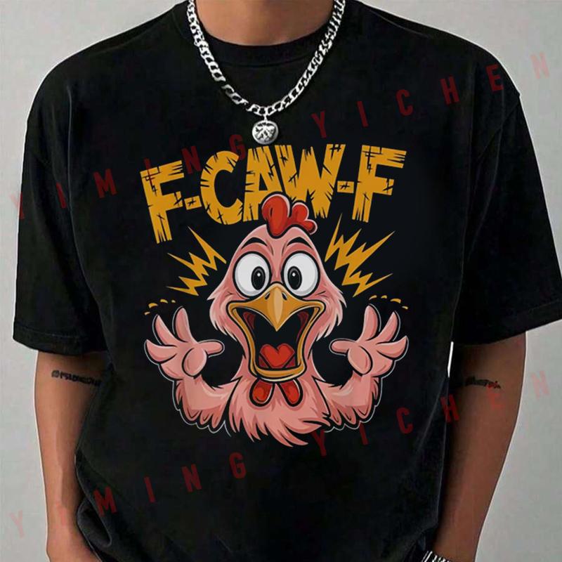 Motorcycle Funny F-Caw-F Chicken Graphic T-Shirt Short Sleeve Casual Unisex Top Tee 2026