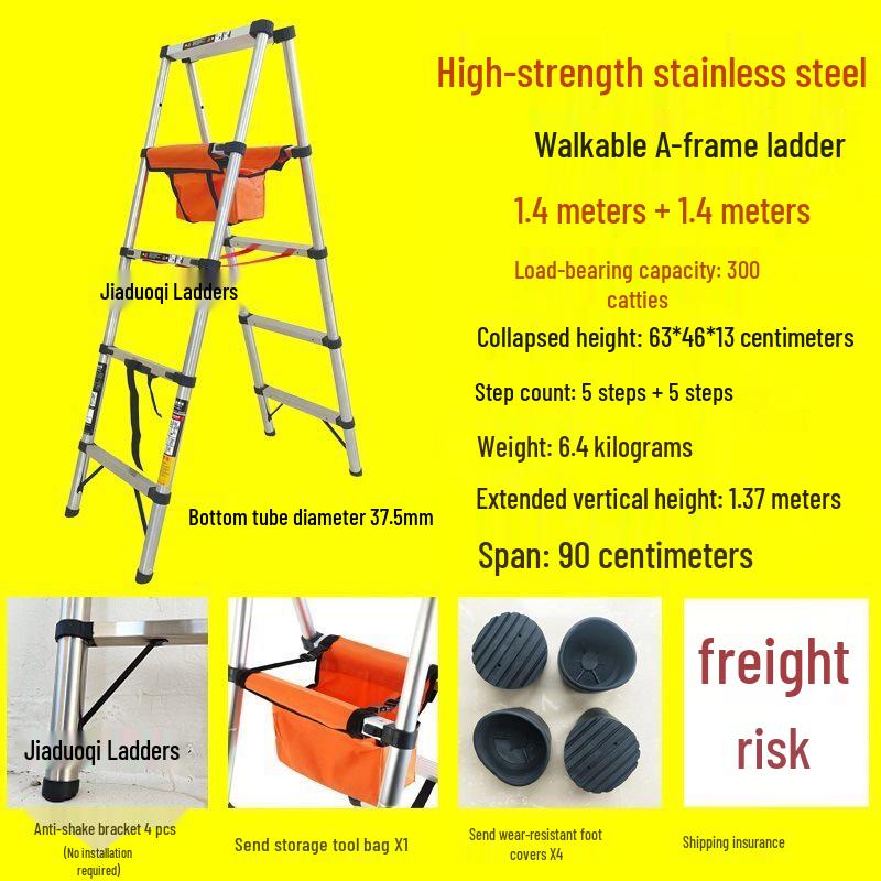 Portable Aluminum A-Frame Telescopic Ladder - Multi-Purpose, Folding, Single-Sided for Household or Engineering Use