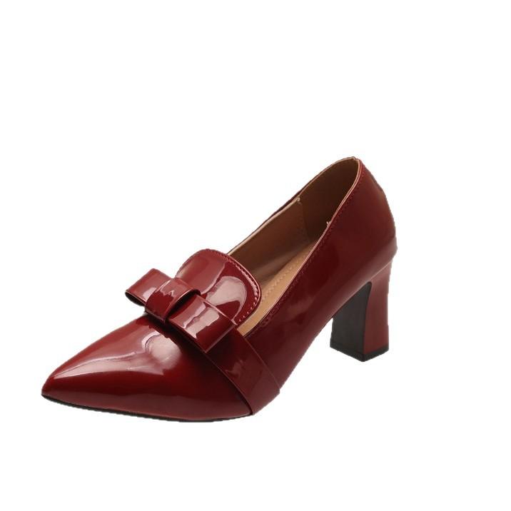 2025 Autumn New Xiaoxiangfeng Thick-heeled Single Shoes Korean Version Bow Shallow Mouth Fashion Temperament Women's High Heels Women's Shoes