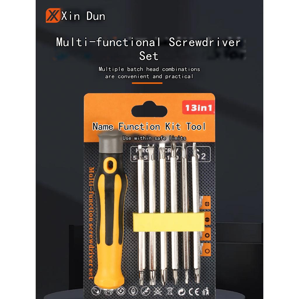 Xindun 13-in-1 Screwdriver Set with Hex and Flat Head, Stainless Steel