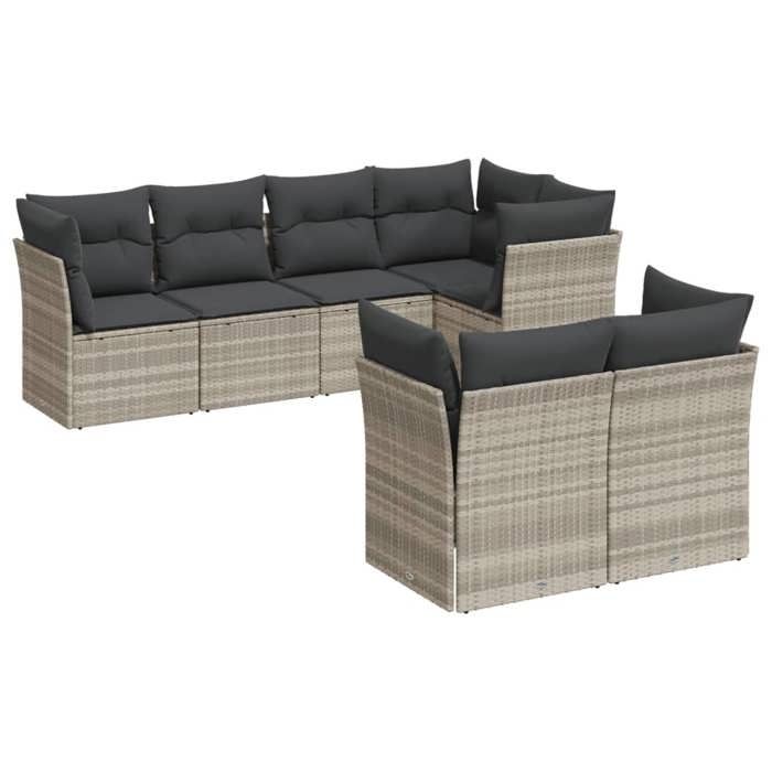 VidaXL Salon de Jardin avec Coussins 7 pcs, Canapés de Terrasse, Ensemble de Meubles de Patio, Mobilier d'Extérieur, Gris 3217902