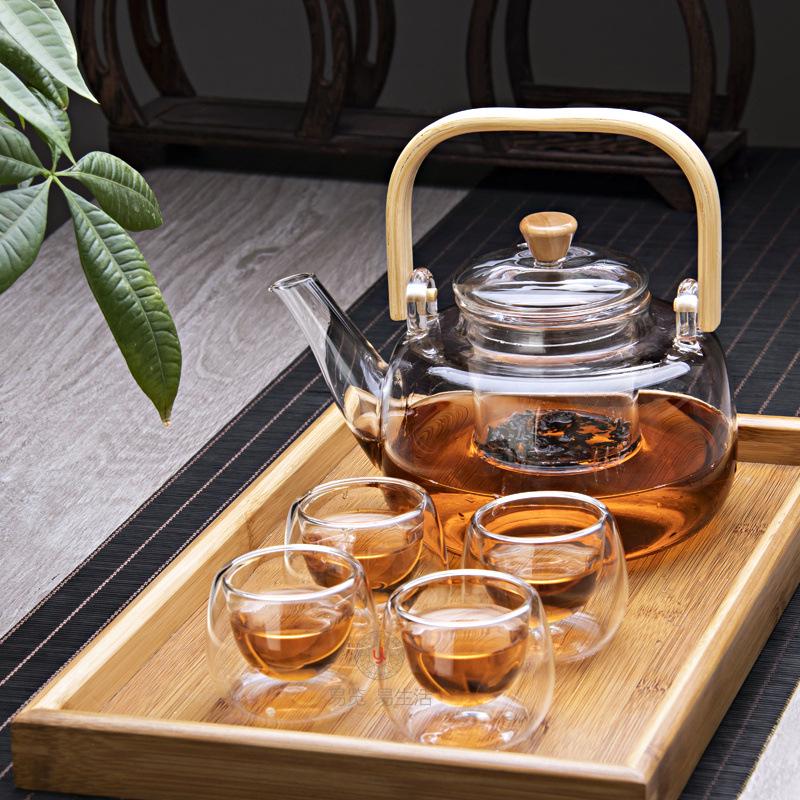 Heat-Resistant Glass Teapot with Bamboo Handle and Tea Separation Filter