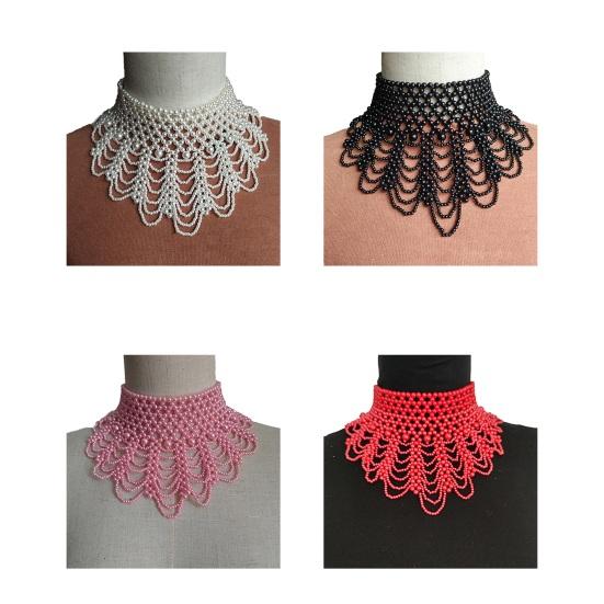 Imitation Pearl Fake Collar Necklace Hollow Design Multi Layer Detachable Collar Solid Color Dress Accessory