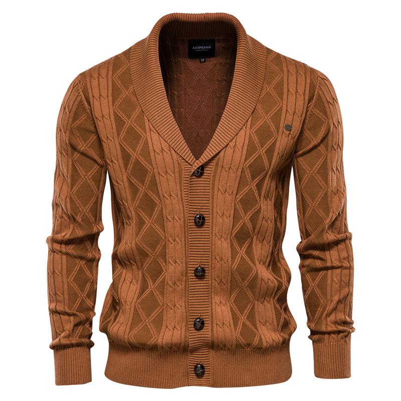 Cardigan alla moda da uomo, collo a scialle, manica lunga, con bottoni, lavorato a maglia, giacca casual da lavoro, autunno inverno, cardigan spesso per uomo