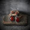 He Cheng Retro Baroque Red Stud Earrings for Women - Elegant Long Dangle Design