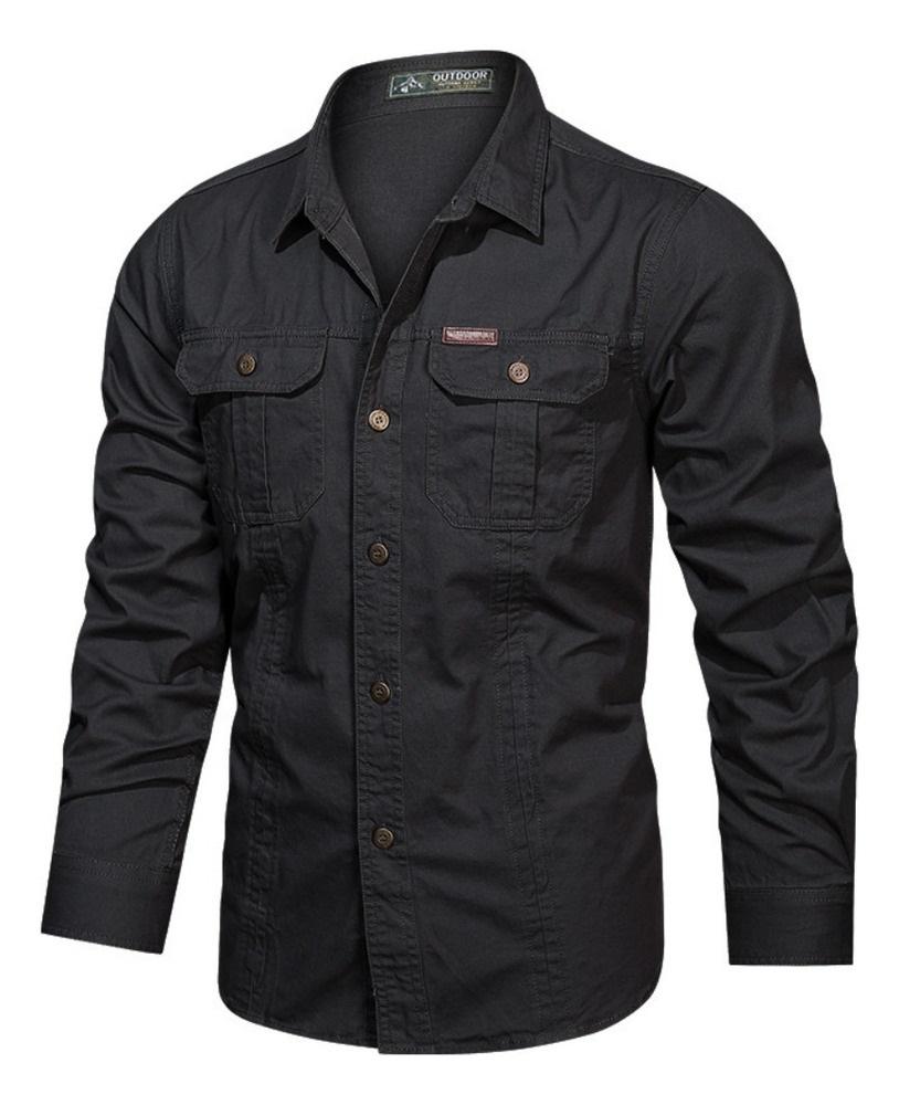 Летняя тактическая рубашка мужская дышащая с длинным рукавом рабочая рубашка S чёрный