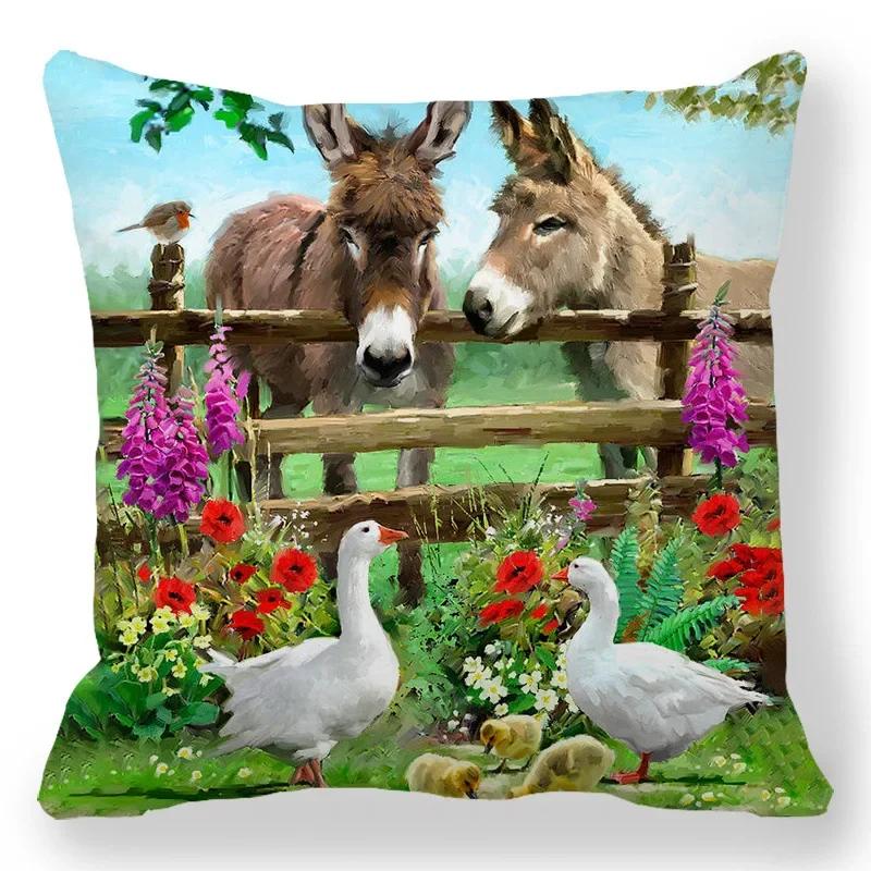 Christmas Decor Cushion Cover Christmas Gifts Home Party Decorative Pillow Cover Winter Snow Scene Animal Angel Print Pillowcase