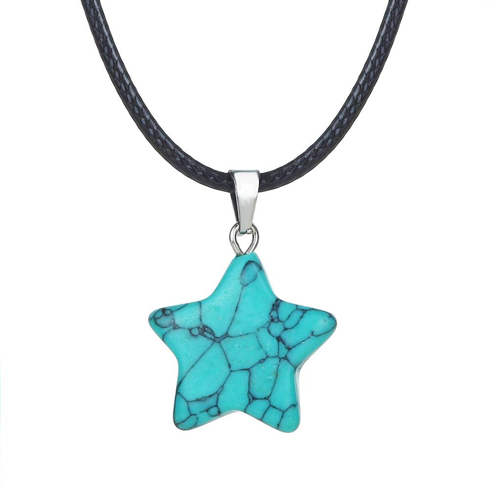 Natural stone star pendant, Xiuyu, blue patterned stone, pentagram necklace, jewelry
