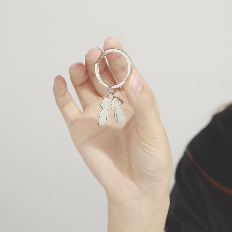 Breloc cu pandantiv băiat și fetiță din oțel inoxidabil pentru cadou pentru copii Breloc nou și drăguț simplu pentru cadou de Crăciun de familie