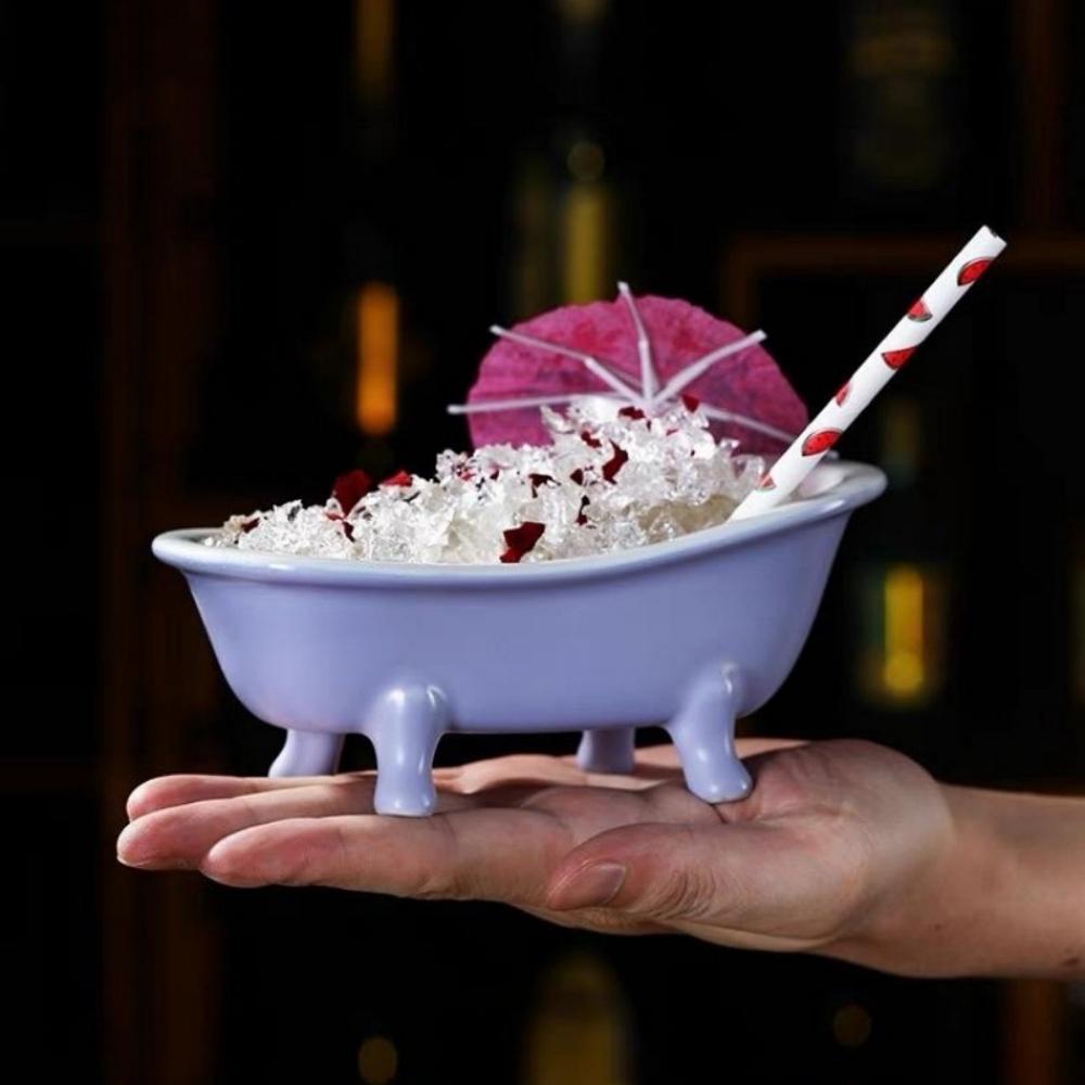 Ceramic Mini Bathtub Bowl for Ice Cream Dessert Porcelain Mixing Bowl Seasoning Dish Tiki Cocktail  Cups