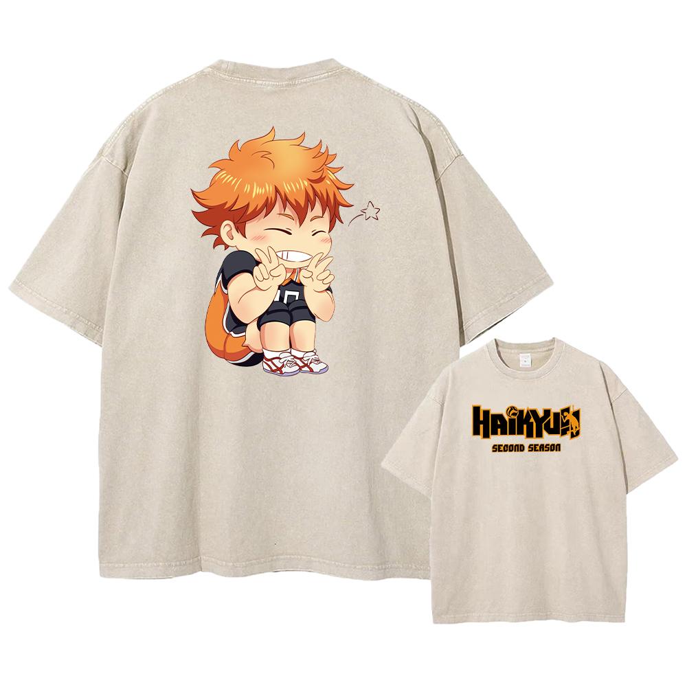 Anime Haikyuu!! Volleyball Hinata Shoyo Graphic Washed T Shirt Men Women Manga Tshirts Casual Loose T-shirt Harajuku Cotton Tops