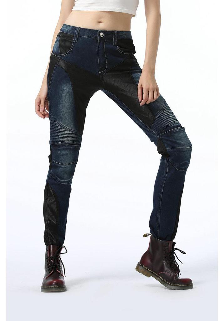 Women's Slim Fit Summer Motorcycle Riding Jeans with Breathable Mesh Ventilation