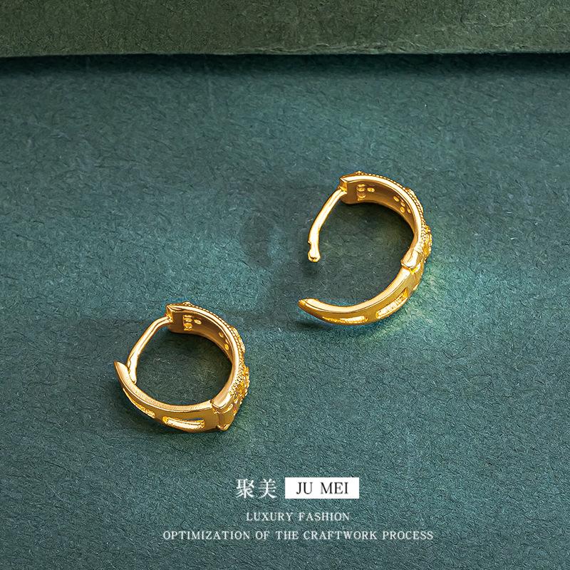 Luxury 24K 9999 Pure Gold Real Gold Gold Shop with Buchelati Lucky Grass Ear Buckle Ladies Temperament All-match Ear Buckle