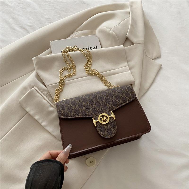 Mode Bedruckte Schultertasche Damen Trend Kette Vielseitige Klappe Lässig Textur Retro Messenger Bag